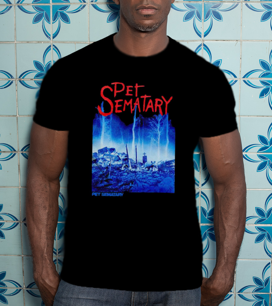 Pet Sematary Haunted Burial Ground Blue Forest Scene With Gravemarkers T-Shirt