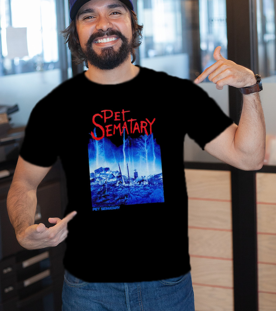 Pet Sematary Haunted Burial Ground Blue Forest Scene With Gravemarkers T-Shirt