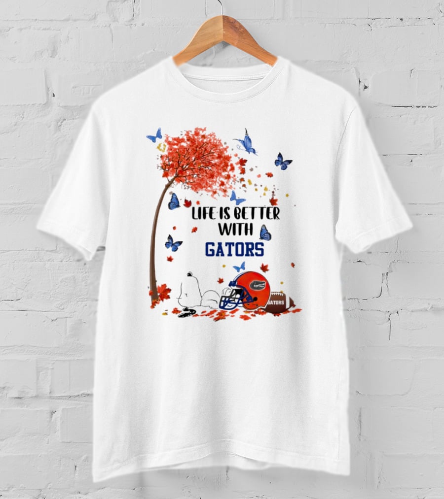 Life Is Better With Gators Snoopy Fall Leaves And Butterflies T-Shirt