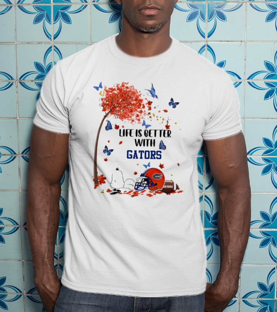 Life Is Better With Gators Snoopy Fall Leaves And Butterflies T-Shirt