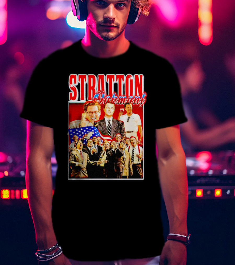 Stratton Oakmont Wall Street Patriotic Collage Scene T-Shirt