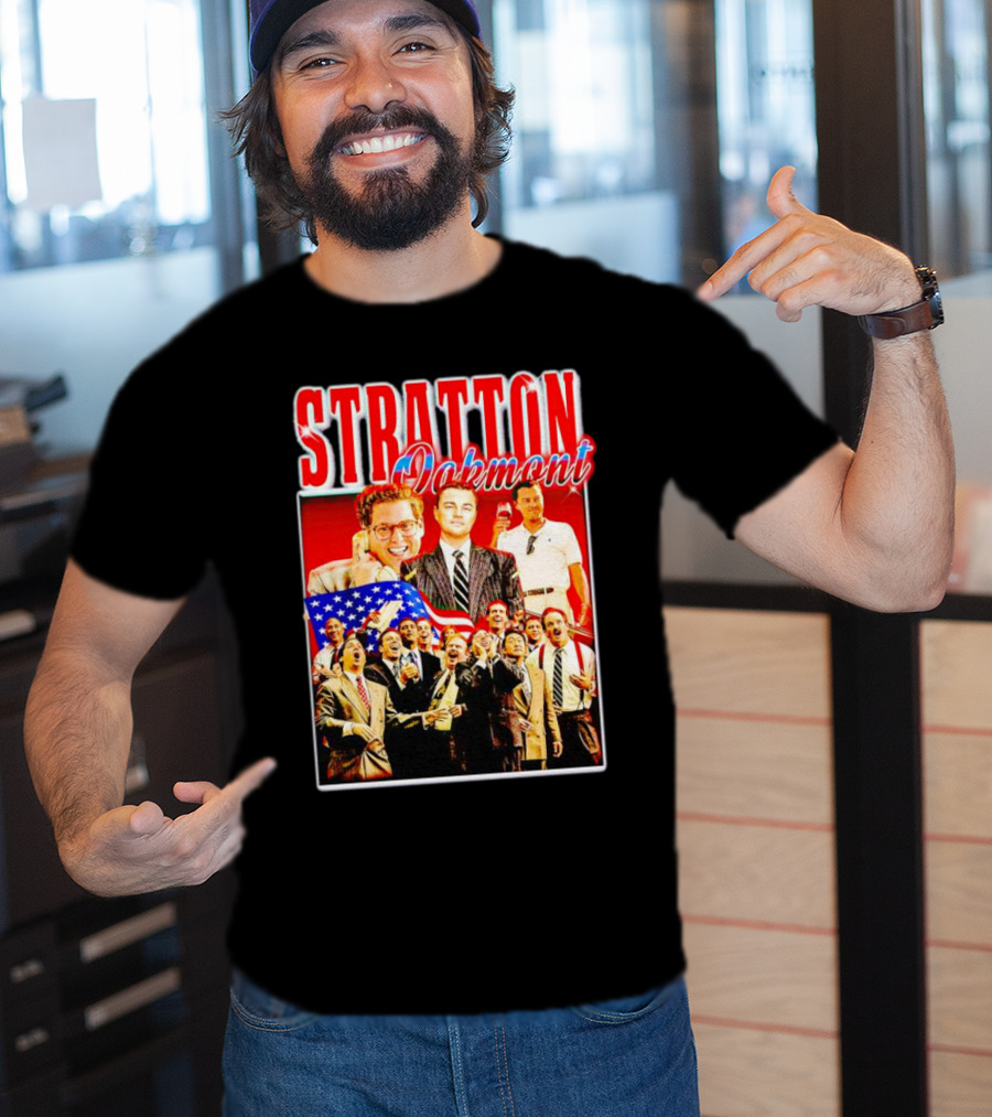 Stratton Oakmont Wall Street Patriotic Collage Scene T-Shirt
