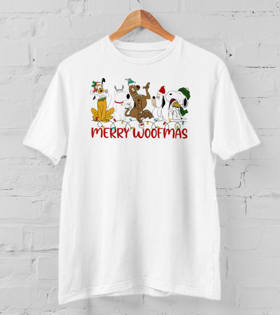 Disney Dogs Merry Woofmas Holiday Celebration With Christmas Lights And Hats T-Shirt