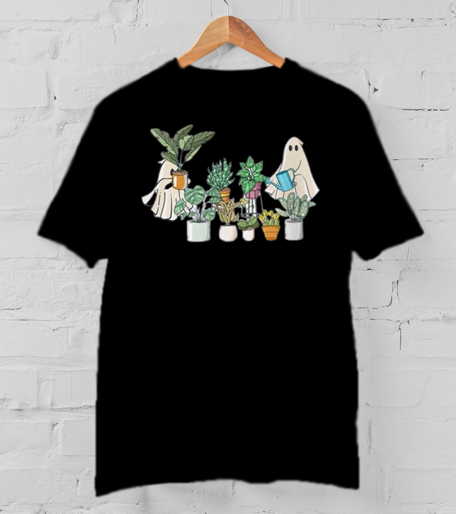 Ghost Plant Lady Halloween With Plant Pots T-Shirt