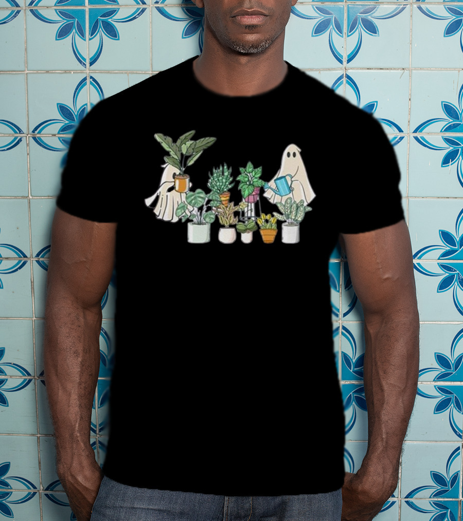 Ghost Plant Lady Halloween With Plant Pots T-Shirt