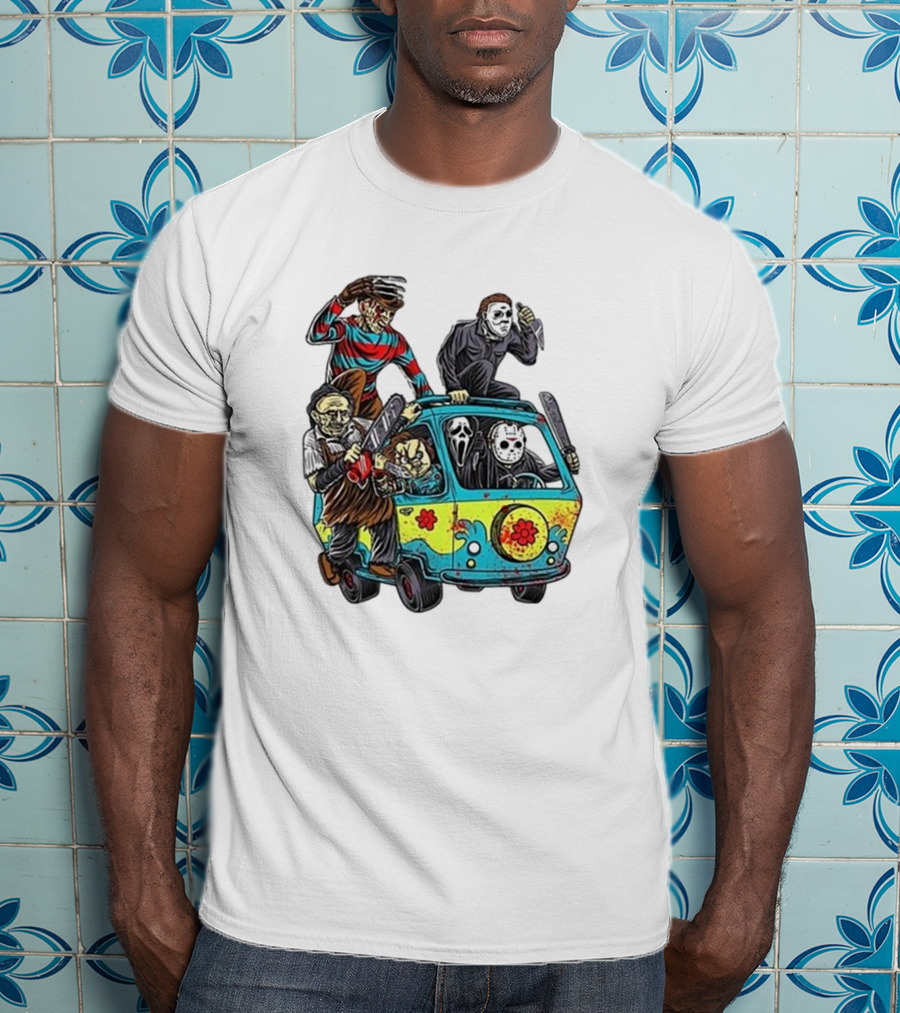 Horror Movie Characters Spooky Van Halloween Adventure T-Shirt