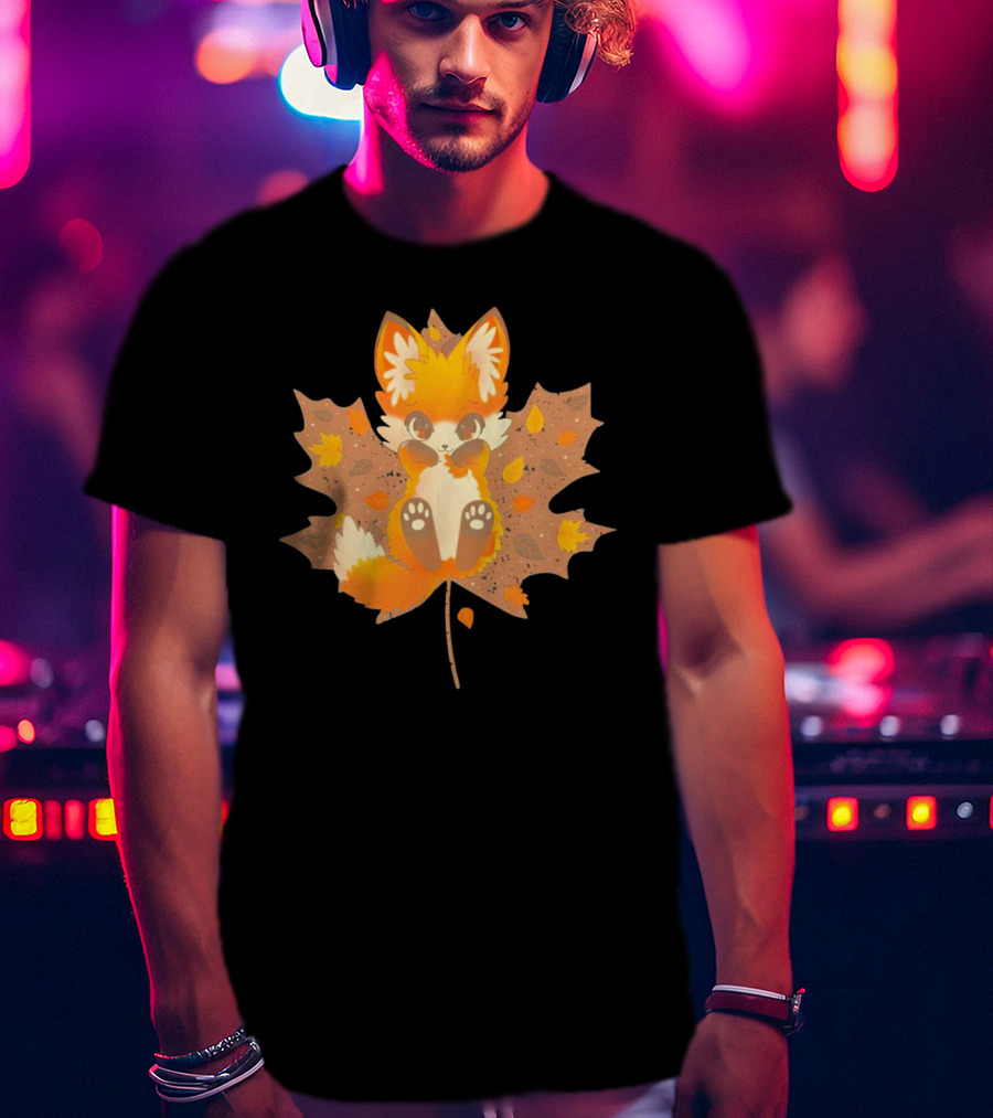 Kitsune Autumn Fox With Maple Leaf And Fall Colors T-Shirt
