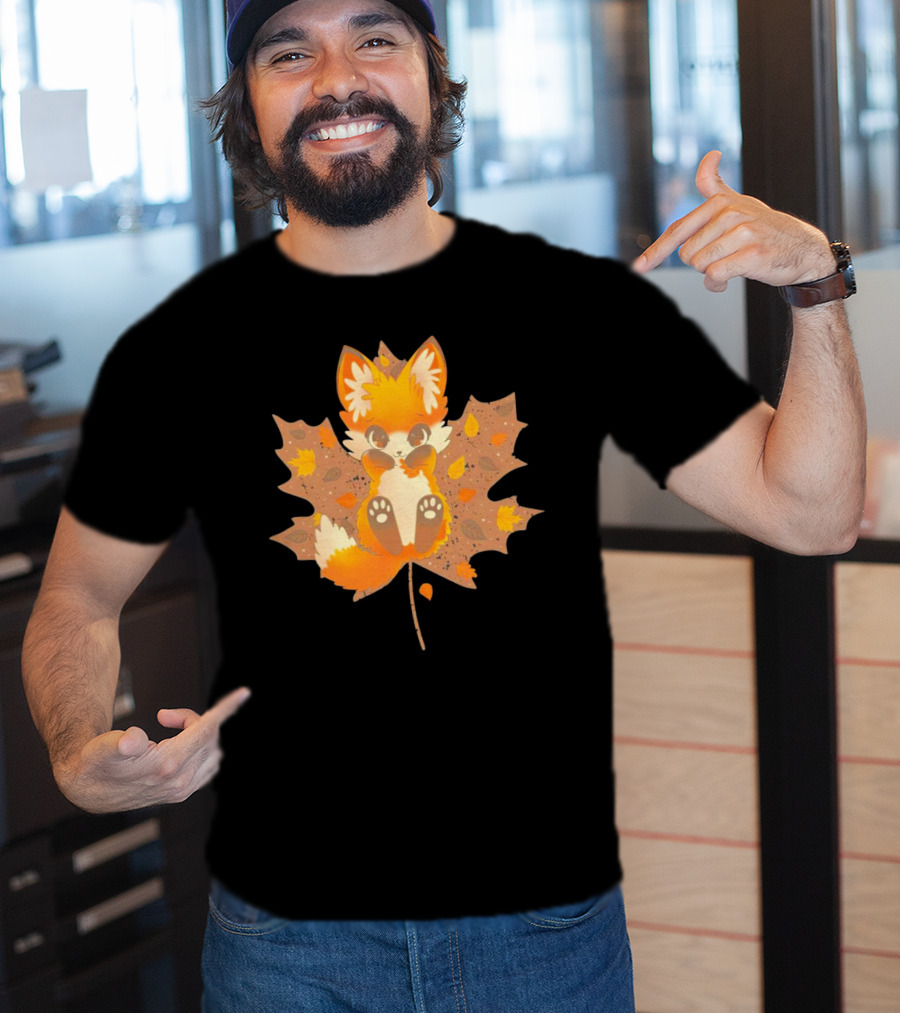 Kitsune Autumn Fox With Maple Leaf And Fall Colors T-Shirt