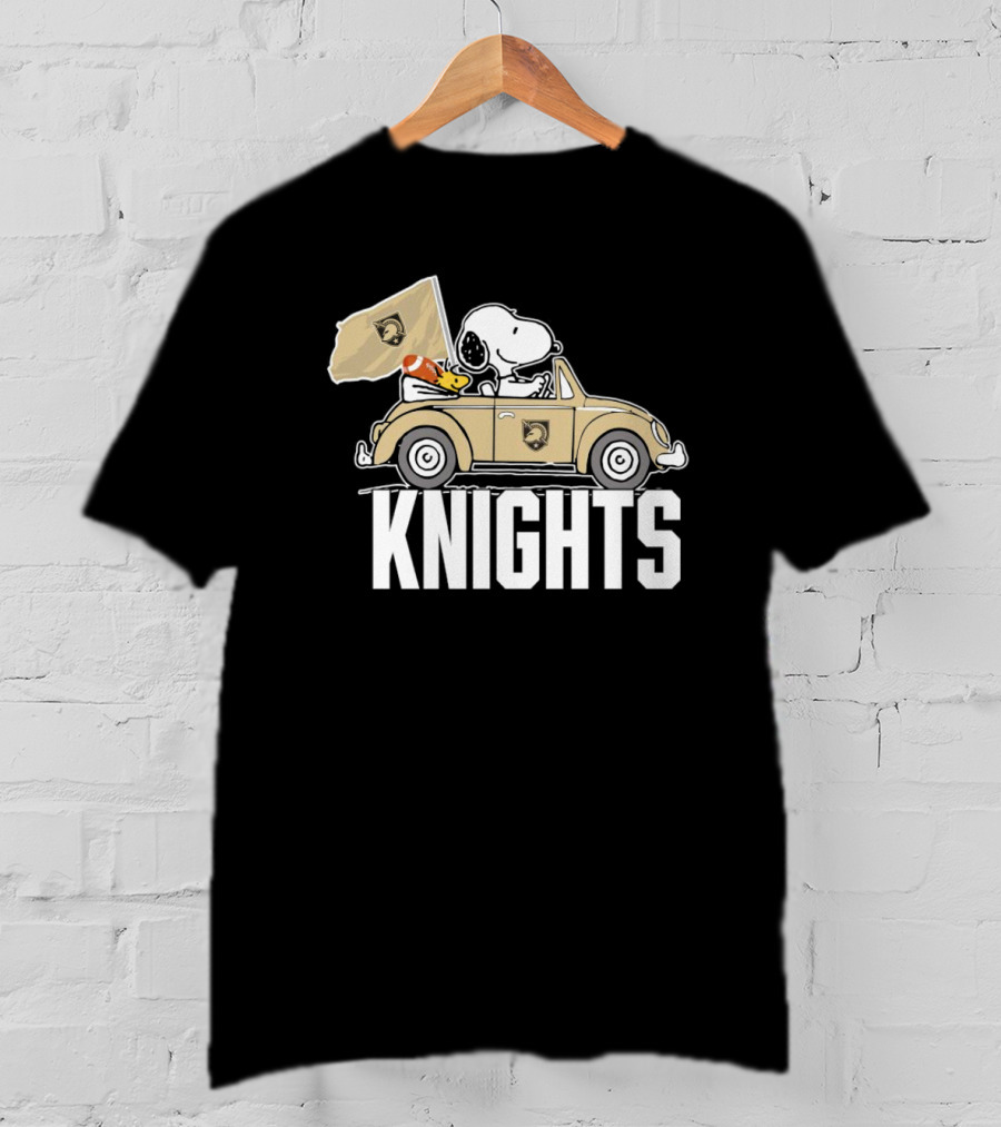 Snoopy And Woodstock Driving Car Army Black Knights Flag T-Shirt