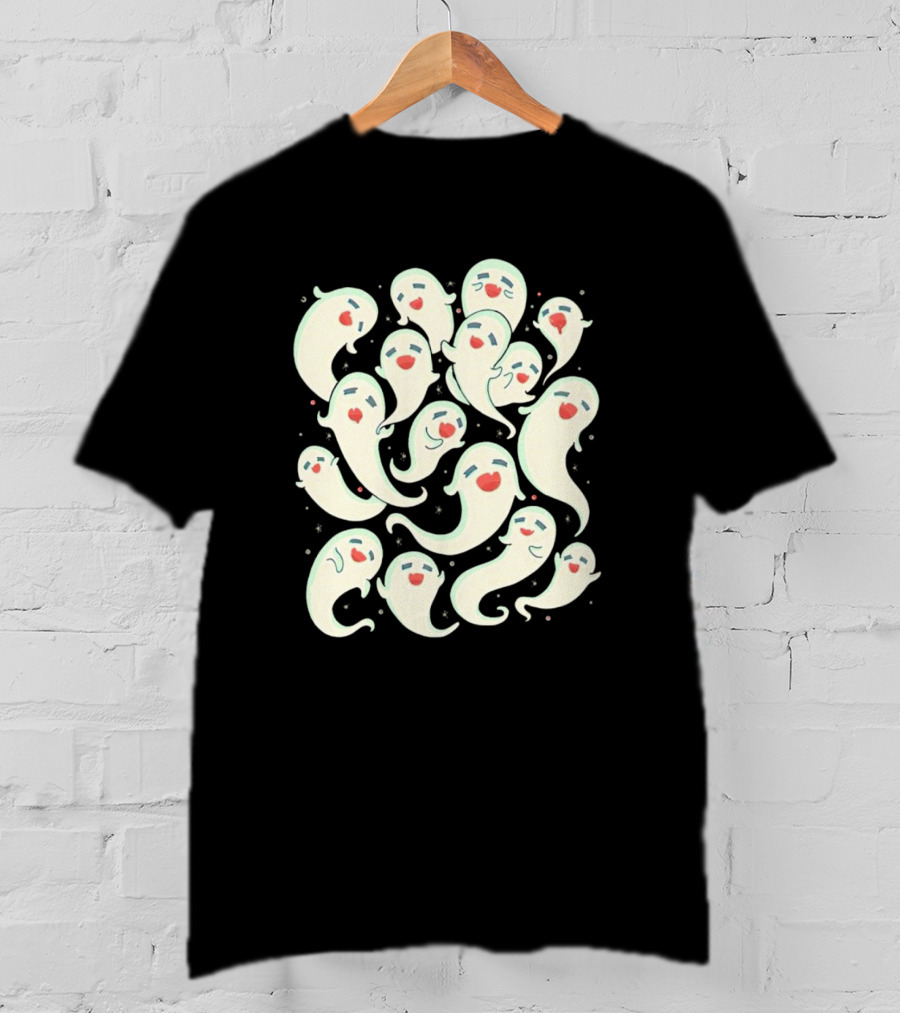 Spirited Squad Ghostly Gathering With Playful Faces T-Shirt