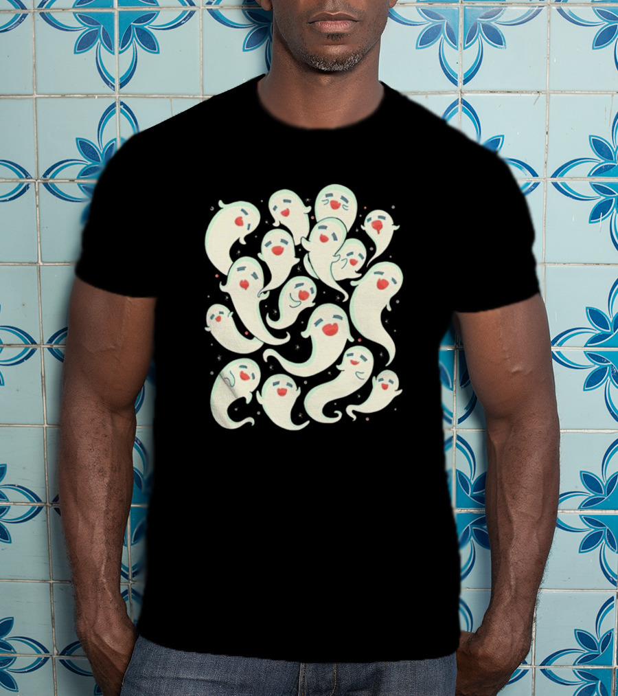 Spirited Squad Ghostly Gathering With Playful Faces T-Shirt