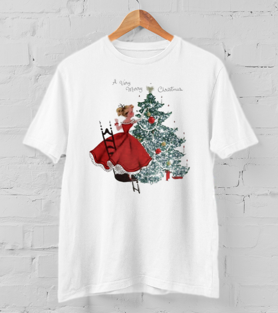 A Very Merry Christmas Girl Trimming The Christmas Tree T-Shirt