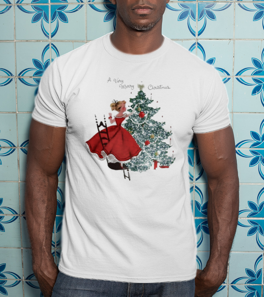 A Very Merry Christmas Girl Trimming The Christmas Tree T-Shirt