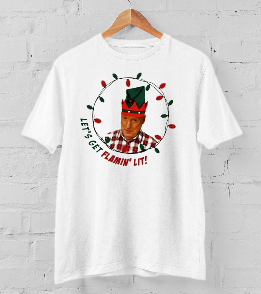 Let’s Get Flamin’ Lit Christmas Elf With Lights T-Shirt