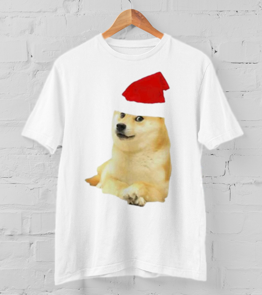 Dogecoin Christmas Santa Hat Meme T-Shirt