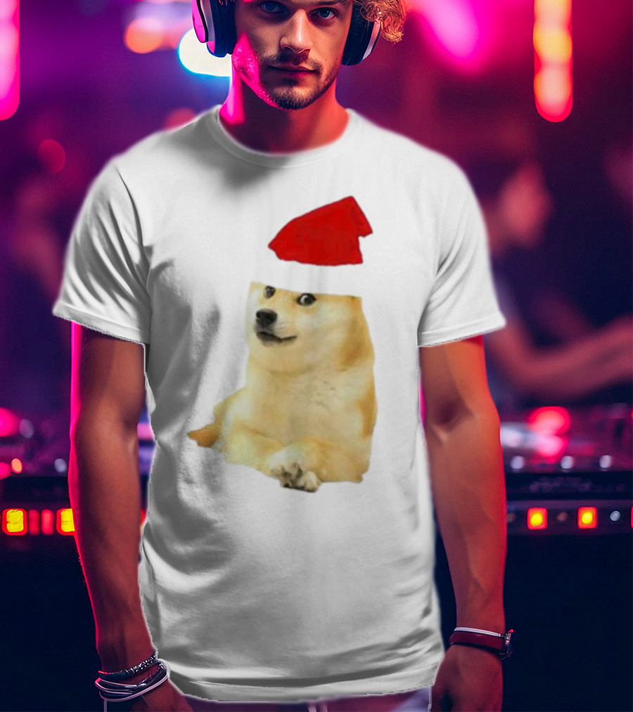 Dogecoin Christmas Santa Hat Meme T-Shirt