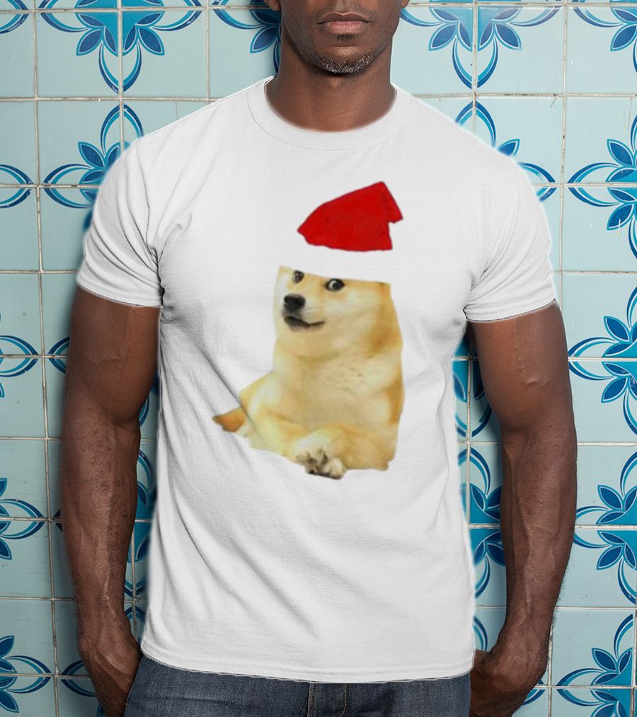 Dogecoin Christmas Santa Hat Meme T-Shirt