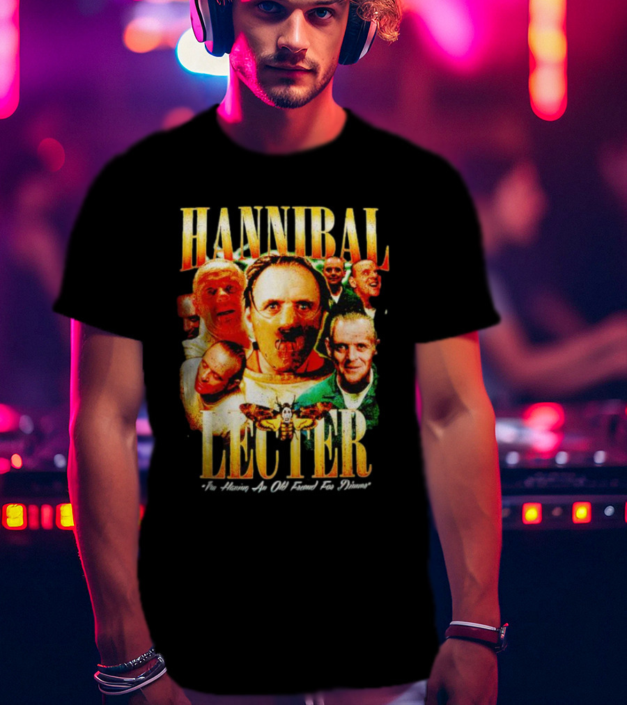 Hannibal Lecter I'm Having An Old Friend For Dinner With Multiple Faces And Moth T-Shirt