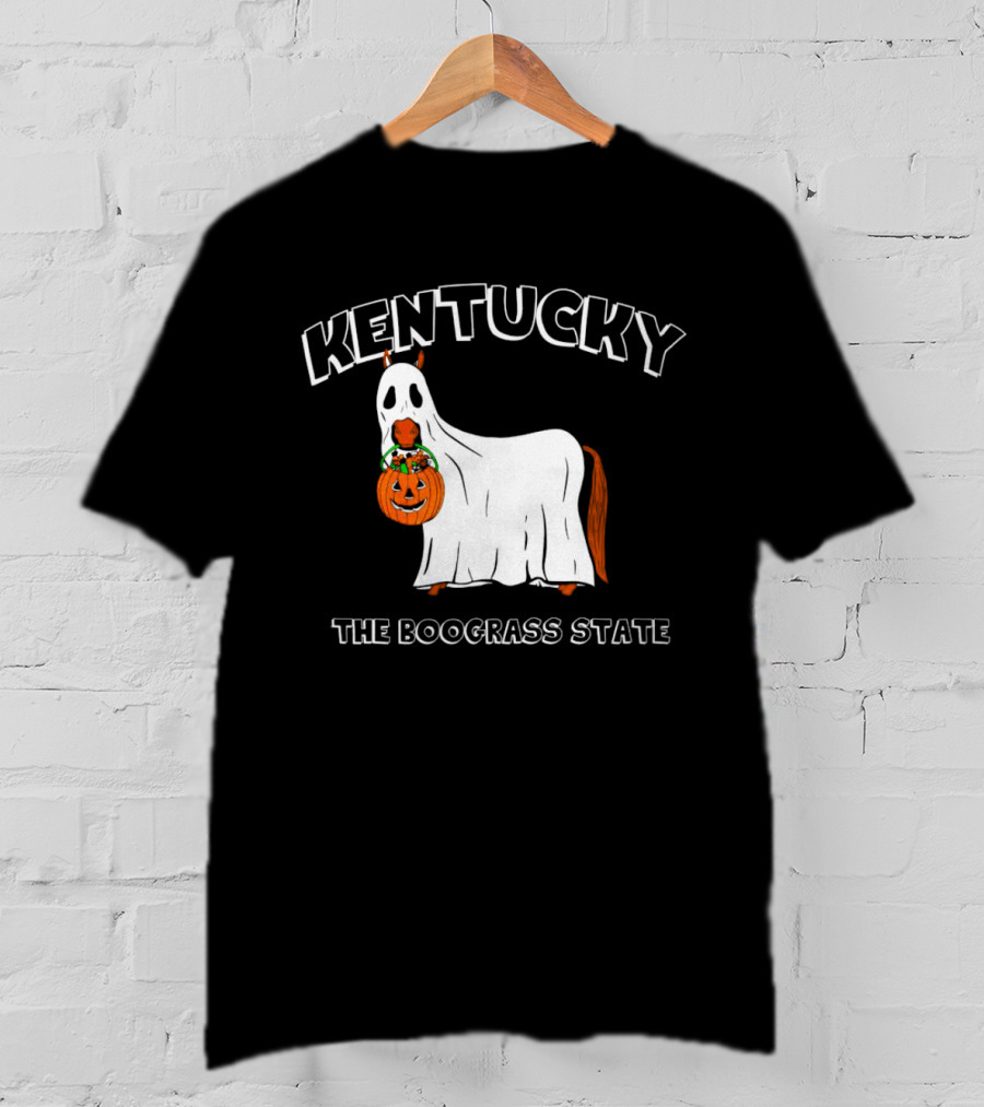 Kentucky Halloween Ghost Horse With Pumpkin Boograss State T-Shirt
