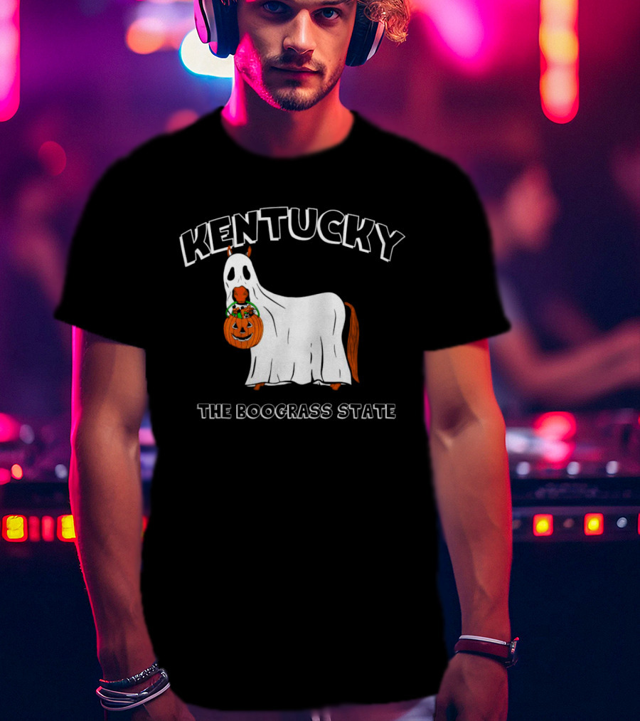 Kentucky Halloween Ghost Horse With Pumpkin Boograss State T-Shirt
