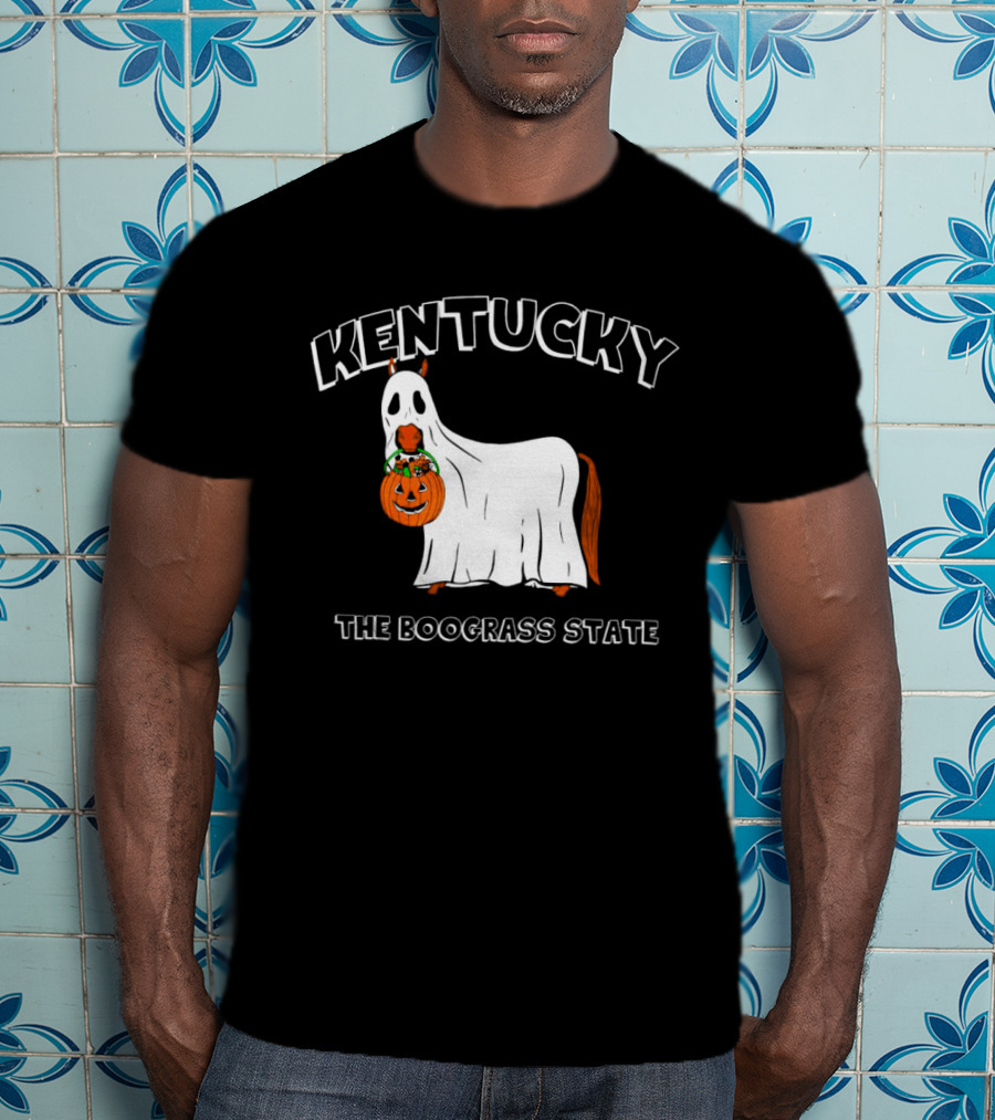 Kentucky Halloween Ghost Horse With Pumpkin Boograss State T-Shirt