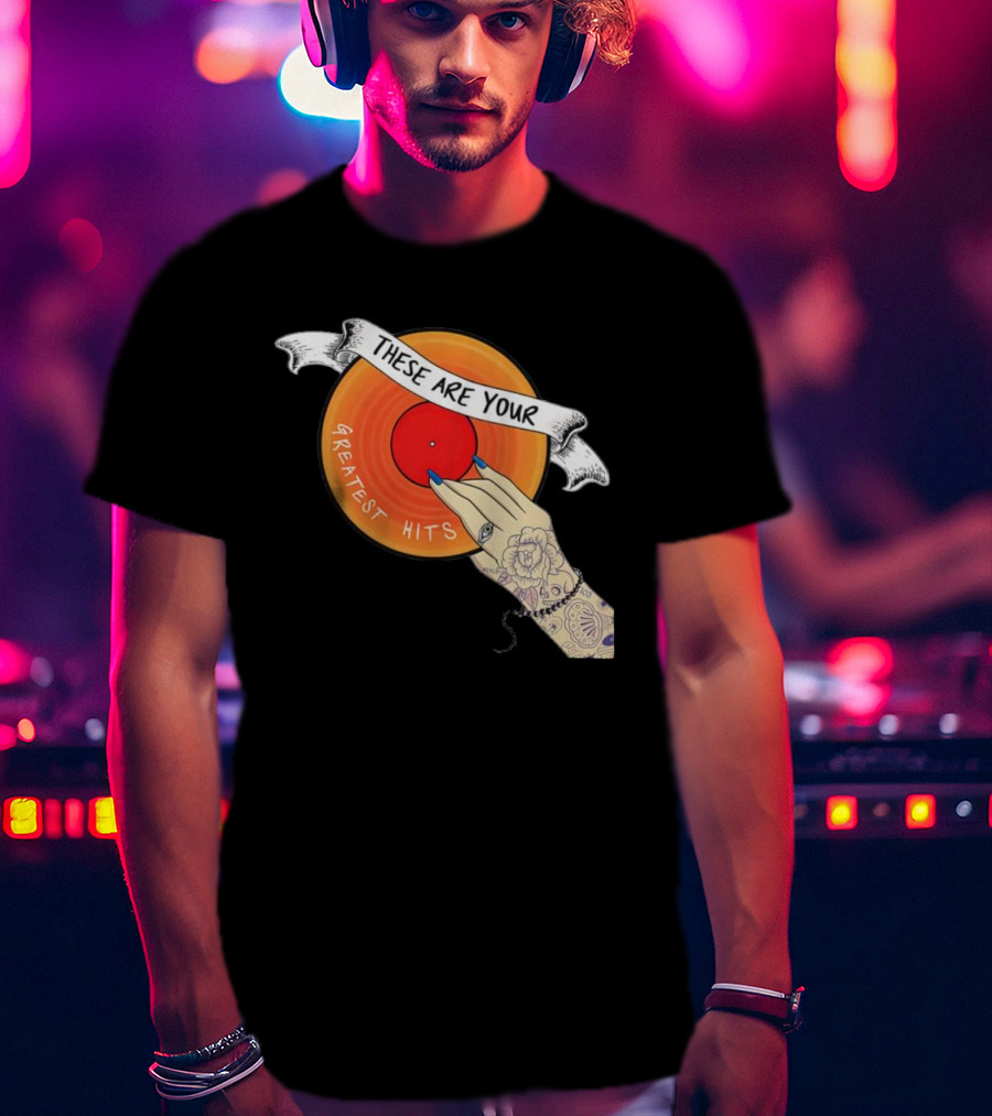 Men's Greatest Hits Vinyl Record Tattoo Hand T-Shirt