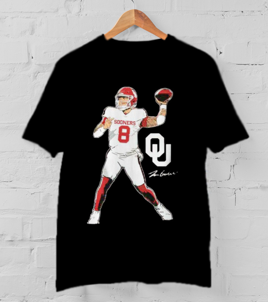 Oklahoma Sooners Football Dillon Gabriel Number 8 Superstar Pose Signature OU T-Shirt