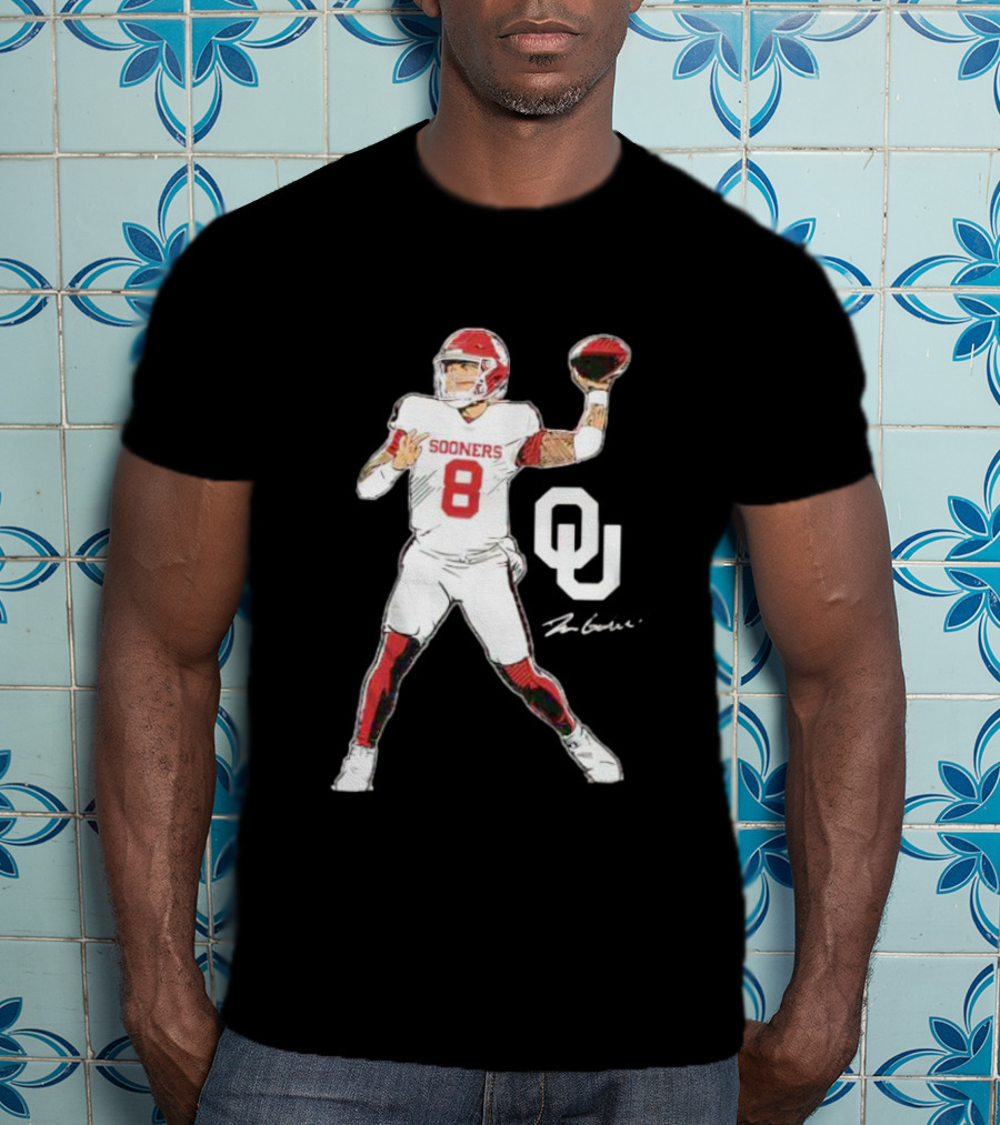 Oklahoma Sooners Football Dillon Gabriel Number 8 Superstar Pose Signature OU T-Shirt