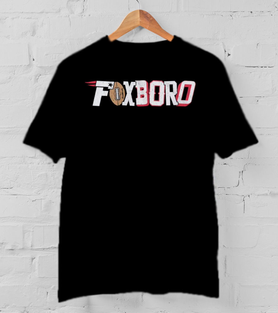 Foxboro Patriots Football Text Logo With Leather Football And Star T-Shirt