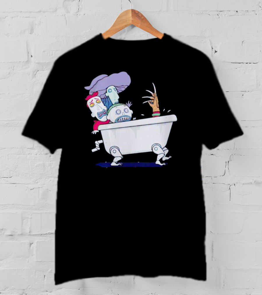 Halloween Scary Bathtub Cartoon Skeletons And Claw Hand T-Shirt