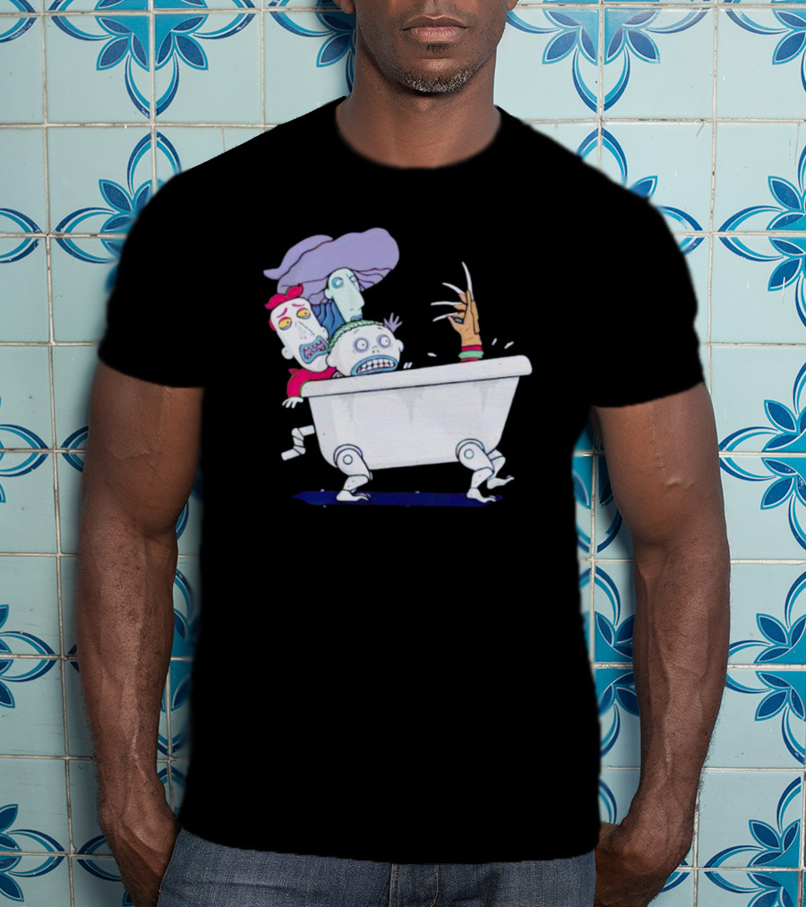Halloween Scary Bathtub Cartoon Skeletons And Claw Hand T-Shirt