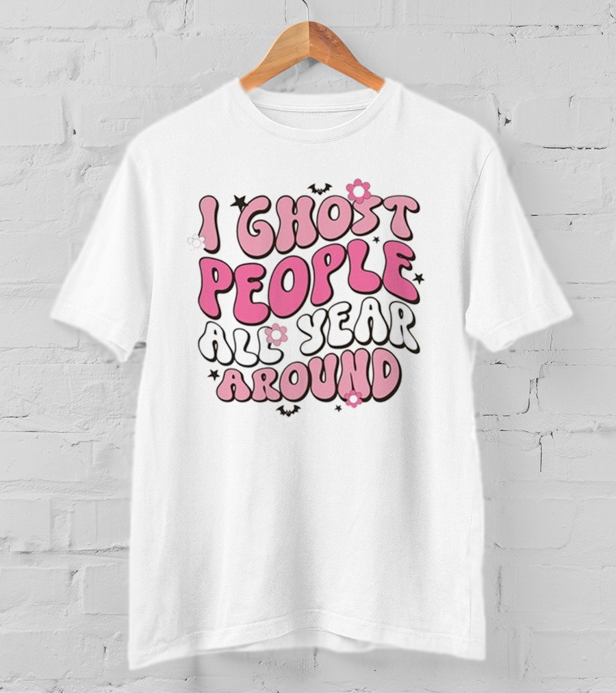 I Ghost People All Year Around Halloween Flower And Bat T-Shirt