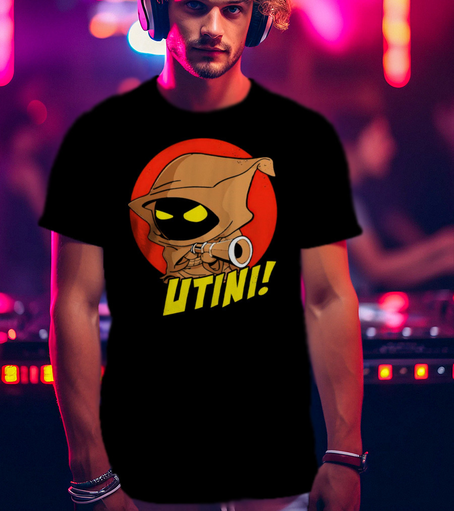 Jawa Star Wars Utini Character With Hood And Yellow Eyes T-Shirt