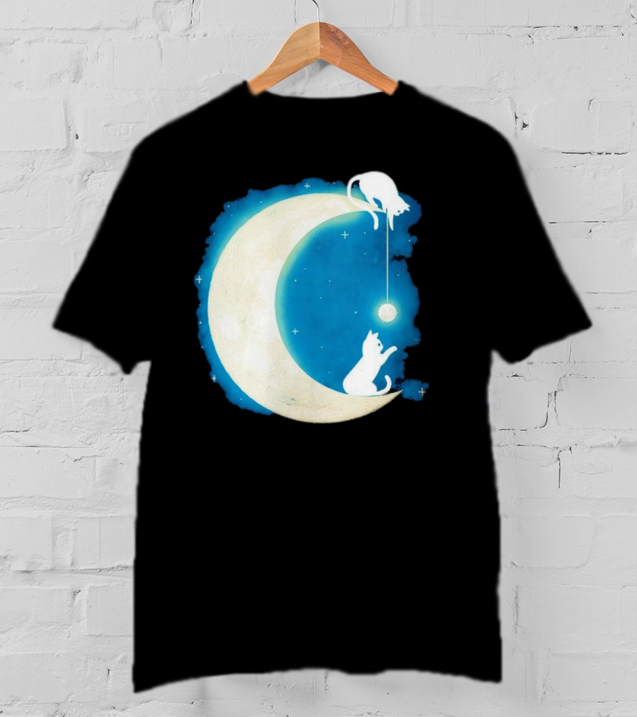 Moon Cat Playful Journey Celestial Light T-Shirt