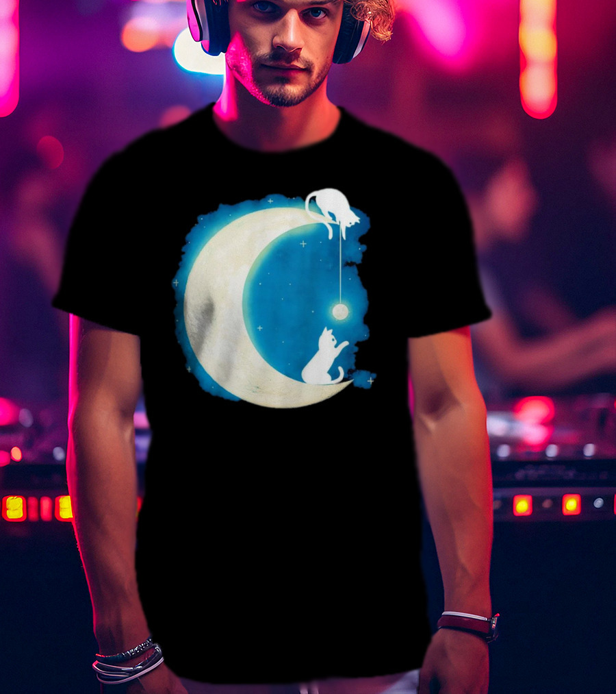 Moon Cat Playful Journey Celestial Light T-Shirt