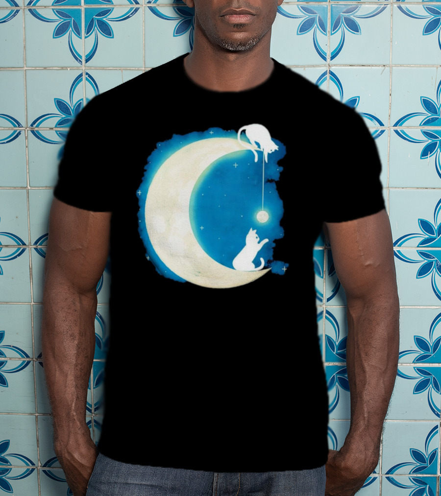 Moon Cat Playful Journey Celestial Light T-Shirt