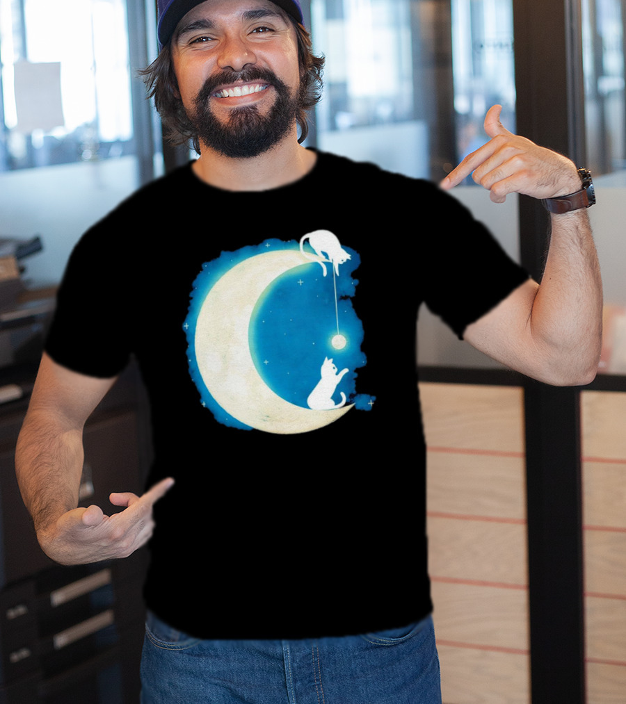 Moon Cat Playful Journey Celestial Light T-Shirt