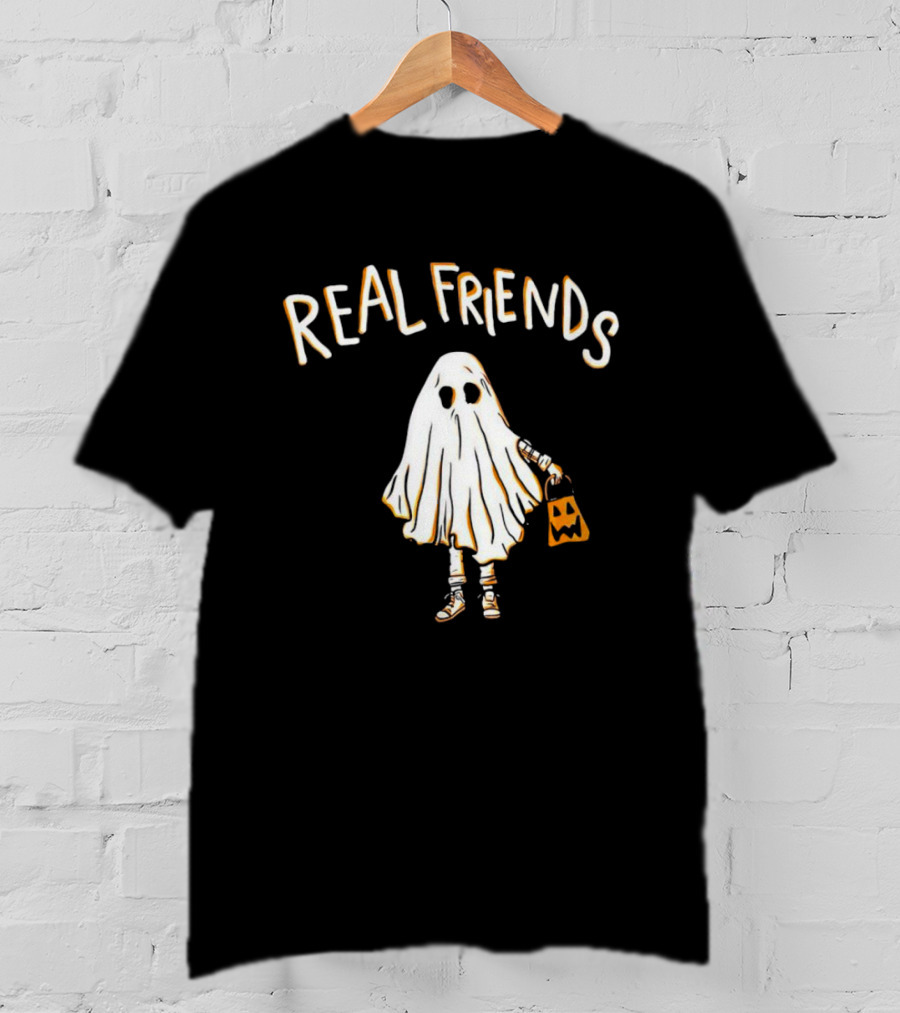 Real Friends Ghost With Jack O'Lantern Basket T-Shirt