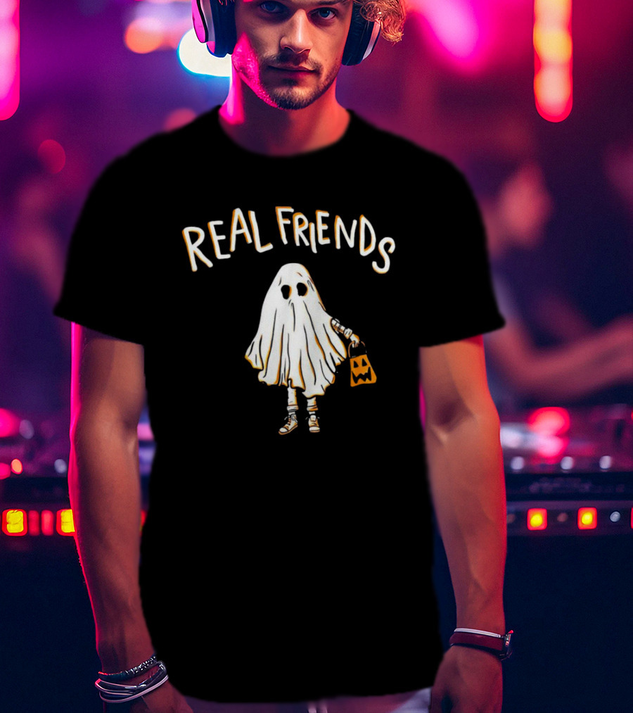 Real Friends Ghost With Jack O'Lantern Basket T-Shirt