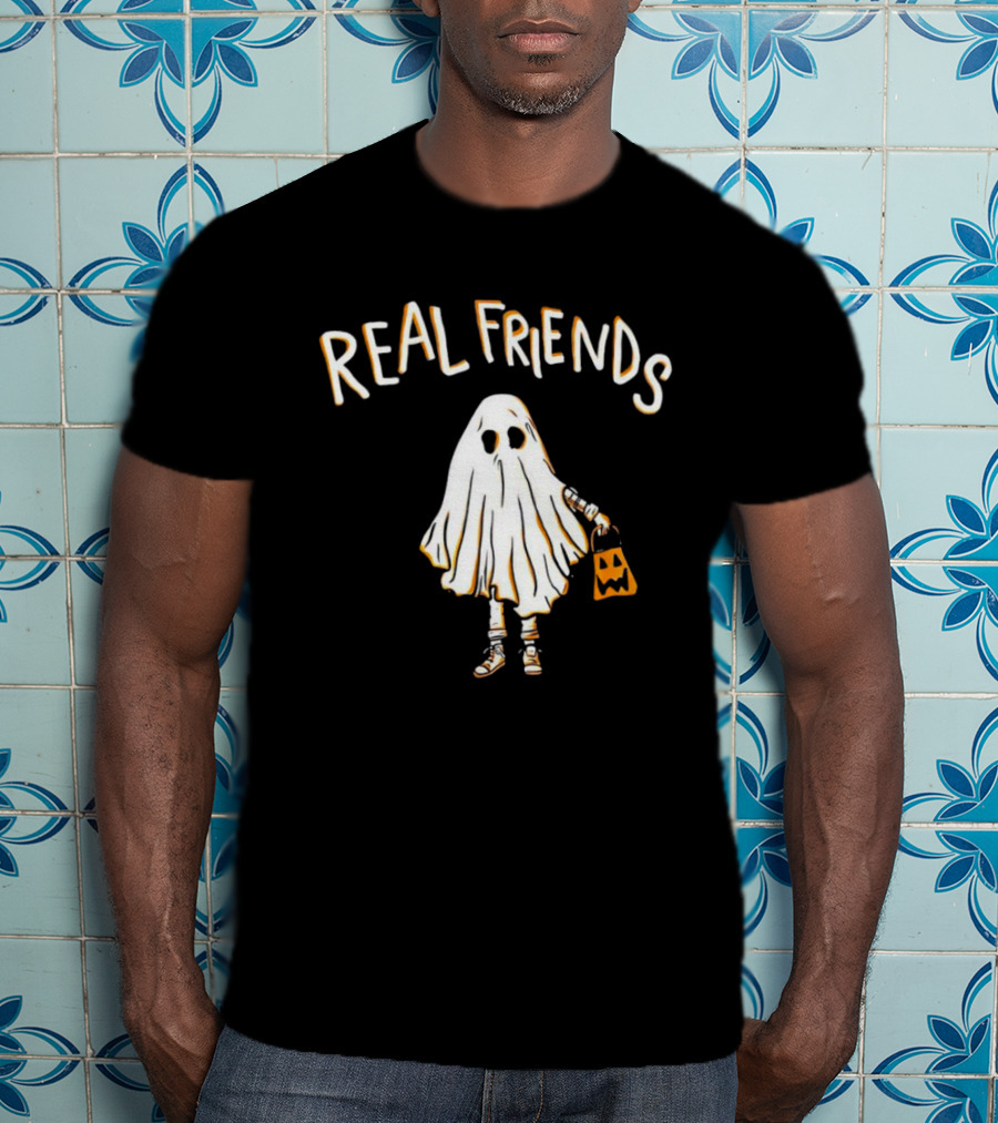 Real Friends Ghost With Jack O'Lantern Basket T-Shirt