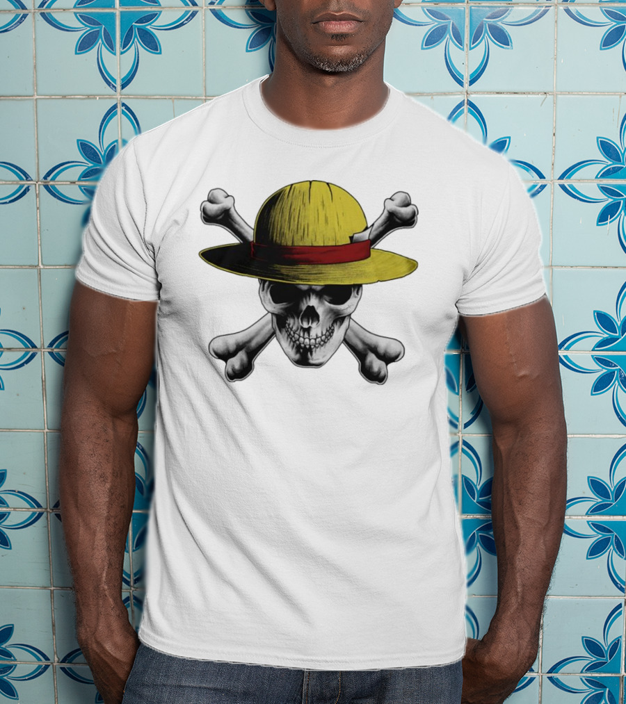 Straw Hat Jolly Roger Pirate Skull And Crossbones T-Shirt