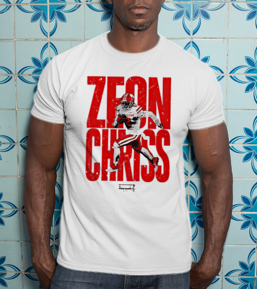 Zeon Chriss Football Caricature In Red Text And Black T-Shirt