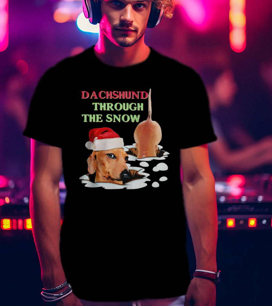 Dachshund Through The Snow Santa Hat Dog And Snow Bubbles T-Shirt