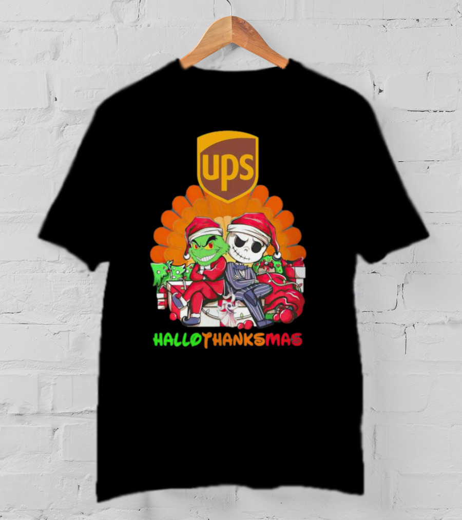 Grinch Jack Skellington Ups HalloThanksMas T-Shirt