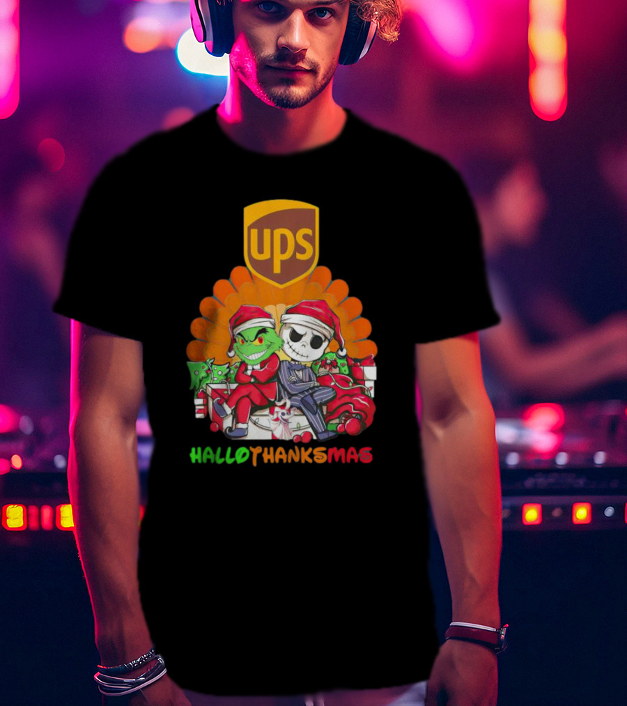 Grinch Jack Skellington Ups HalloThanksMas T-Shirt