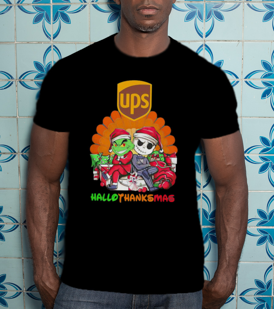 Grinch Jack Skellington Ups HalloThanksMas T-Shirt
