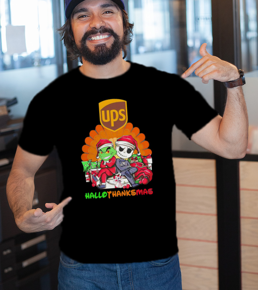 Grinch Jack Skellington Ups HalloThanksMas T-Shirt
