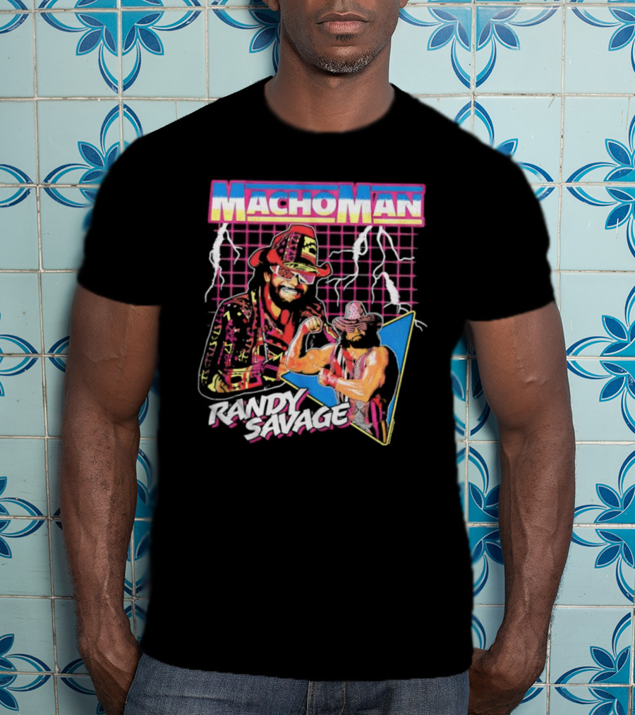 Macho Man Randy Savage Lightning Synthwave 80s Wrestling T-Shirt