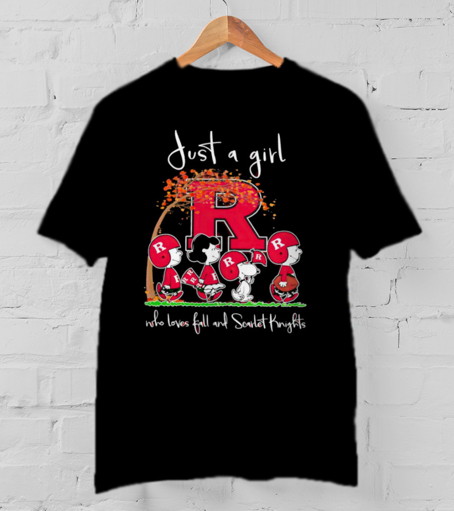 Just A Girl Who Loves Fall And Scarlet Knights Rutgers Peanuts Characters T-Shirt