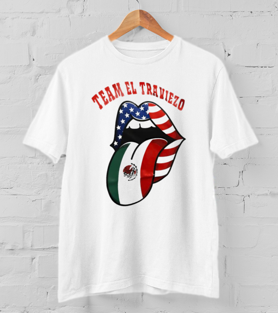 Team El Traviezo American Flag Lips Mexican Flag Tongue T-Shirt